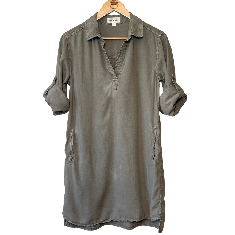 Cloth & Stone Blaire Shirt Dress Tunic Roll Tab Anthropologie 100% Tencel Small